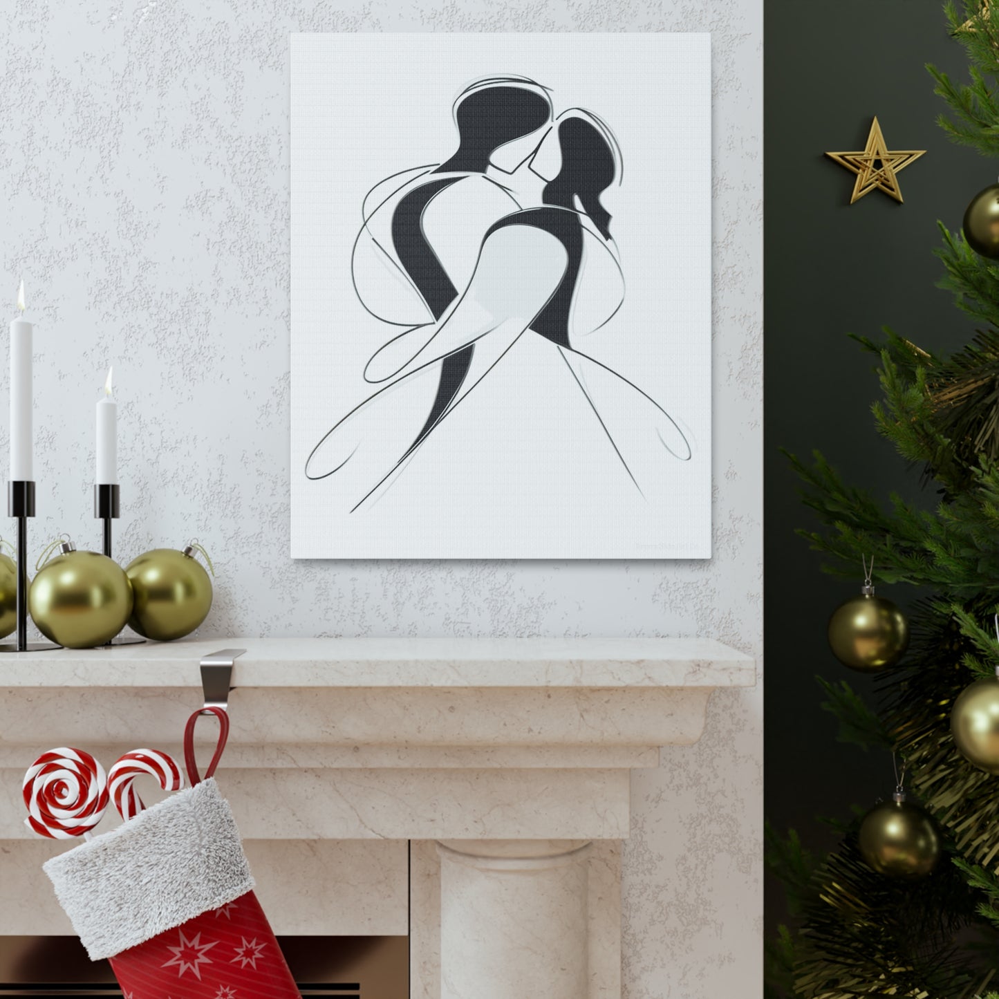 Love's Gentle Hold - Tender Moment Outlines Canvas Art
