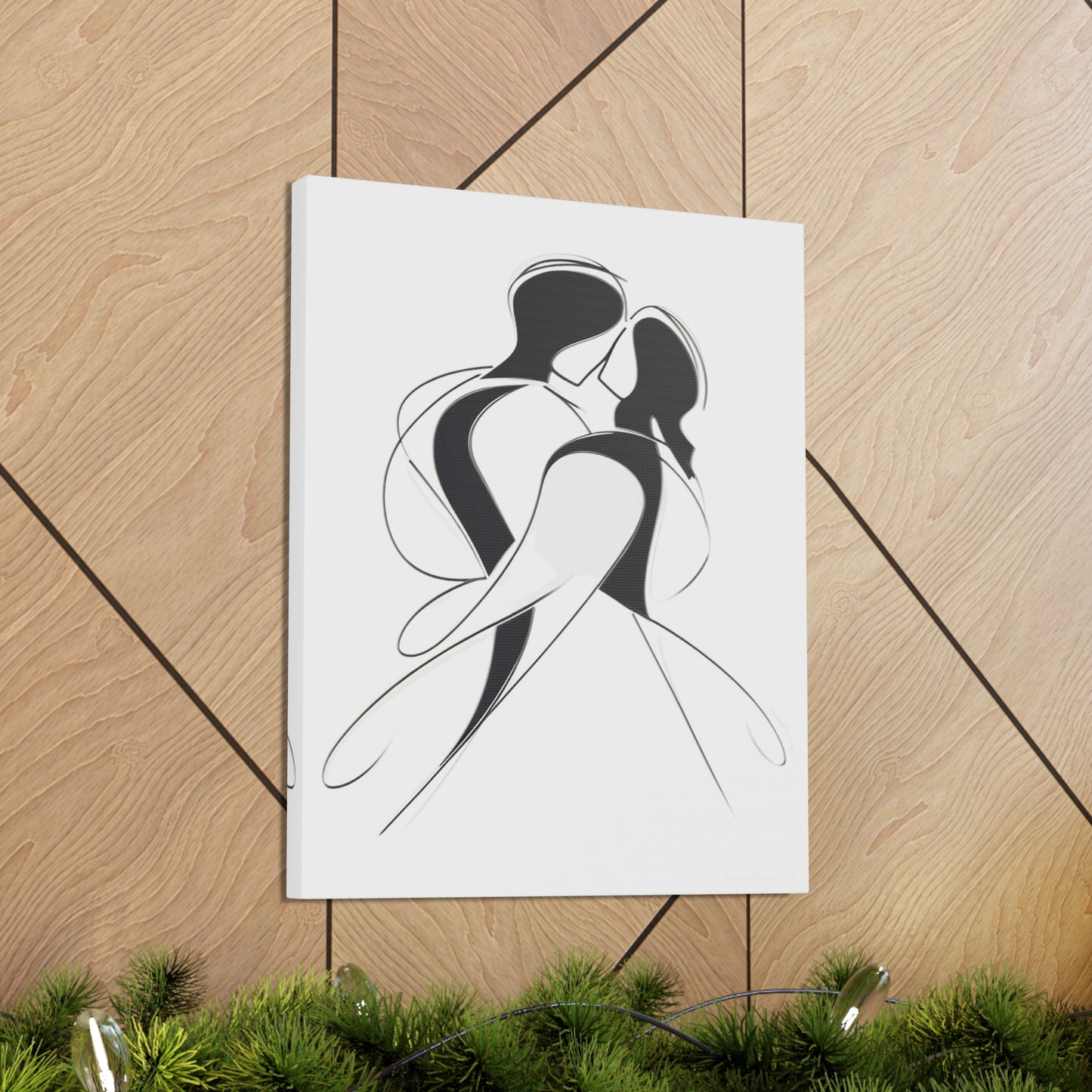 Love's Gentle Hold - Tender Moment Outlines Canvas Art
